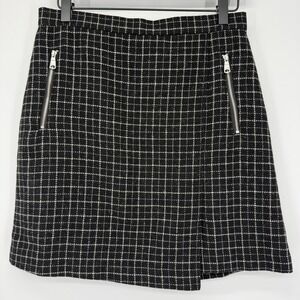 Banana Republic Black and White Wool Blend Plaid Mini Skirt